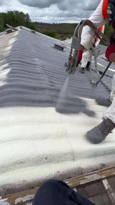TikTok video cover: spraying a roof with waterproof coating